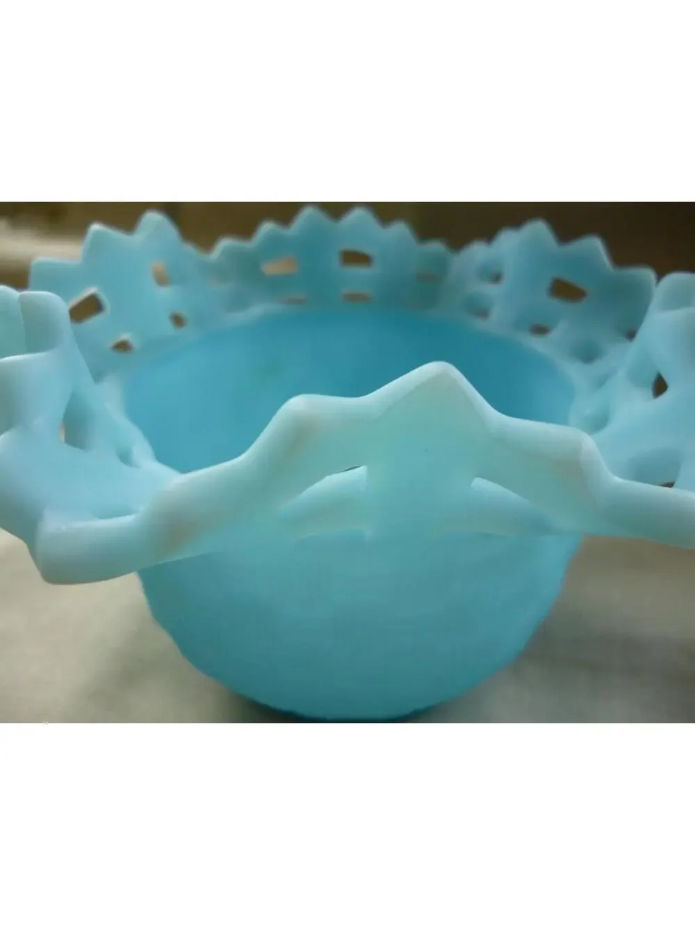 Vintage Fenton Blue Satin Basket Weave Bowl